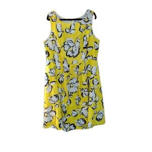 Robbie Bee Women's 20W Yellow Black & White Floral A-Line Butter Yellow